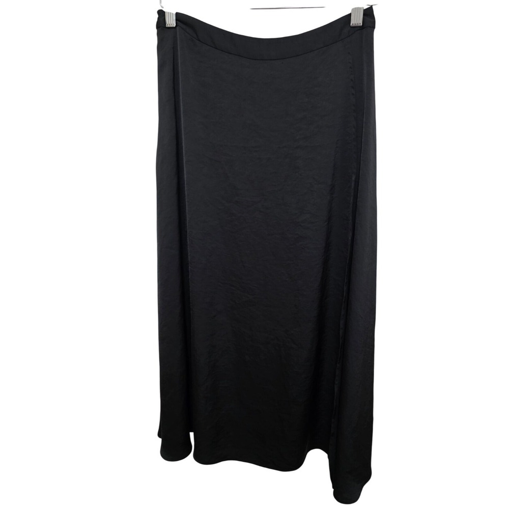 Lattelier Black Silky-smooth Flowy Midi Split On Side Skirt Preppy Grunge Formal